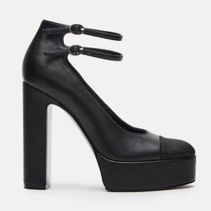Steve Madden Black Leather Peyton Double-Ankle Platform Pump
